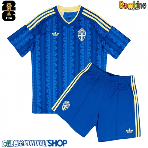 Maglie da calcio Svezia Seconda Maglia Bambino Mondiali 2026  Manica Corta + Pantaloni corti)